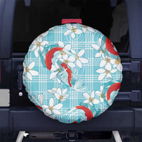 Turquoise Palaka Hawaii Aloha Spare Tire Cover Koi Pond Mix Plumeria LT7 No hole Turquoise - Polynesian Pride