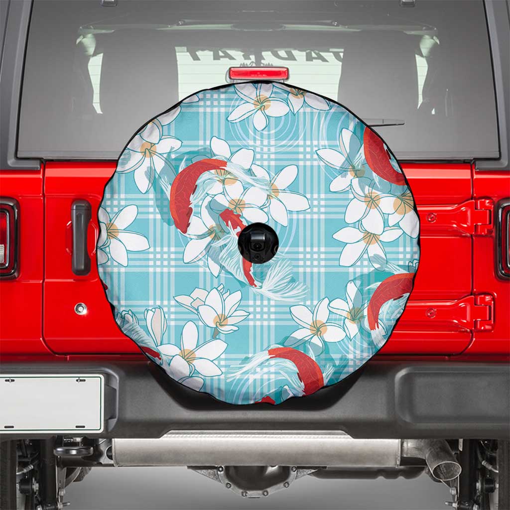 Turquoise Palaka Hawaii Aloha Spare Tire Cover Koi Pond Mix Plumeria LT7 - Polynesian Pride