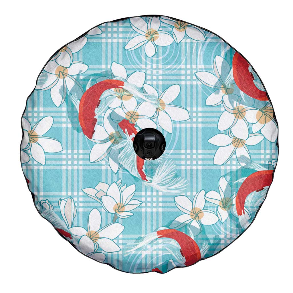 Turquoise Palaka Hawaii Aloha Spare Tire Cover Koi Pond Mix Plumeria LT7 - Polynesian Pride