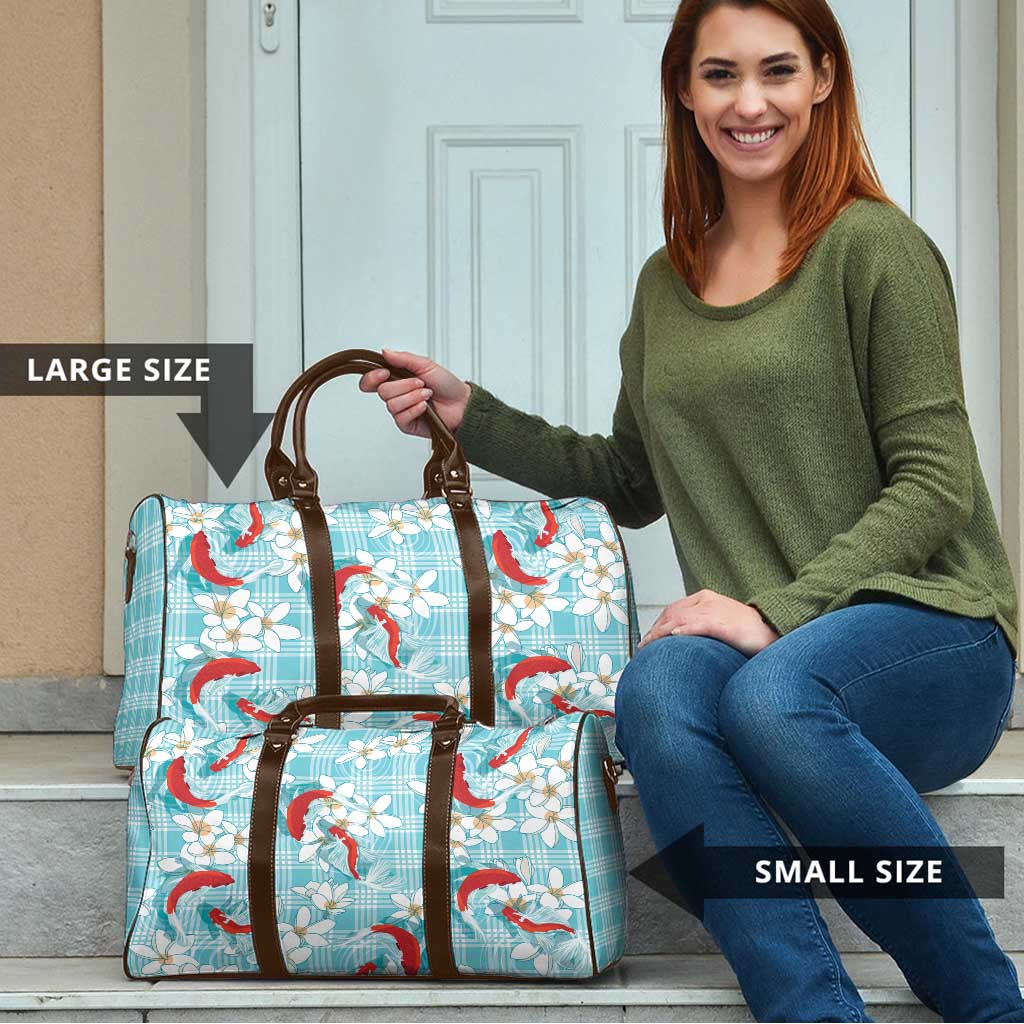 Turquoise Palaka Hawaii Aloha Travel Bag Koi Pond Mix Plumeria - Polynesian Pride