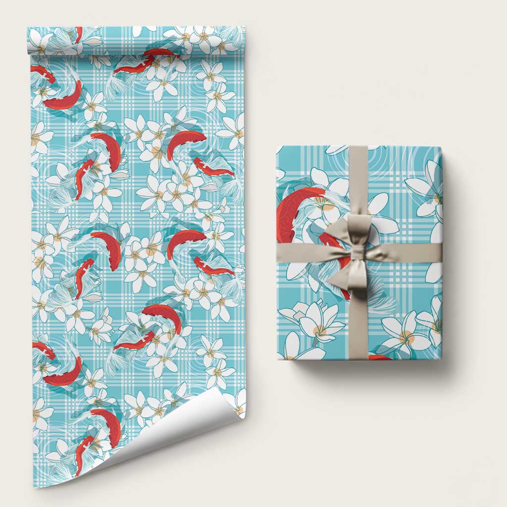 Turquoise Palaka Hawaii Aloha Wrapping Paper Koi Pond Mix Plumeria