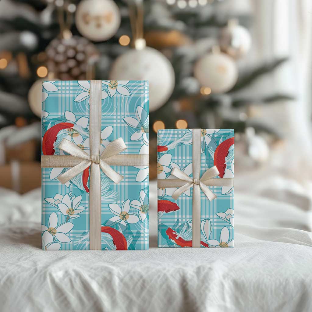 Turquoise Palaka Hawaii Aloha Wrapping Paper Koi Pond Mix Plumeria