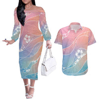 Aloha Hawaii Floral Tapa Couples Matching Off The Shoulder Long Sleeve Dress and Hawaiian Shirt Patchwork Pastel Candy LT7 Pastel - Polynesian Pride