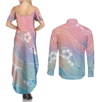 Aloha Hawaii Floral Tapa Couples Matching Summer Maxi Dress and Long Sleeve Button Shirt Patchwork Pastel Candy - Polynesian Pride