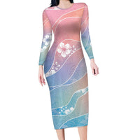 Aloha Hawaii Floral Tapa Family Matching Long Sleeve Bodycon Dress and Hawaiian Shirt Patchwork Pastel Candy LT7 Mom's Dress Pastel - Polynesian Pride