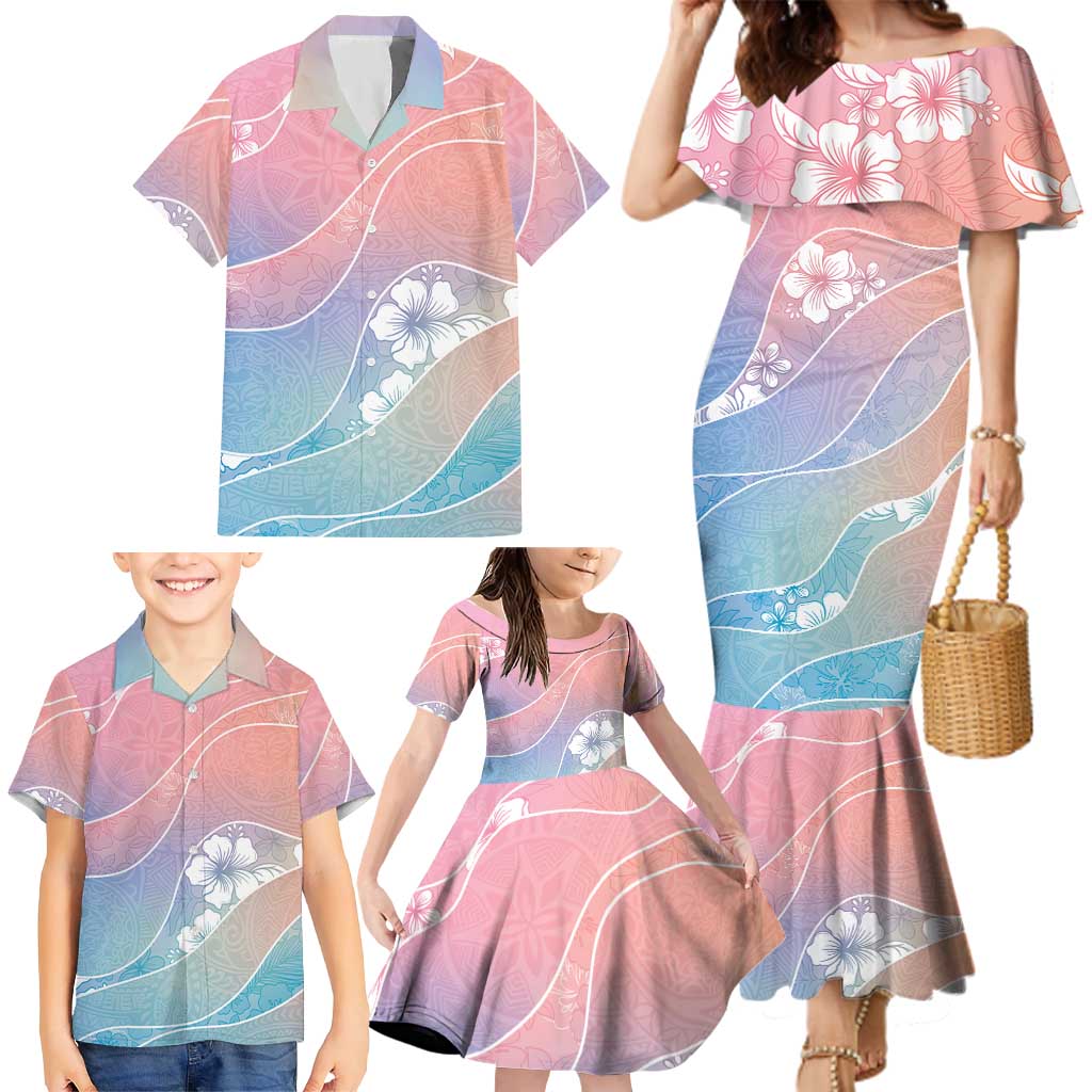 Aloha Hawaii Floral Tapa Family Matching Mermaid Dress and Hawaiian Shirt Patchwork Pastel Candy LT7 - Polynesian Pride
