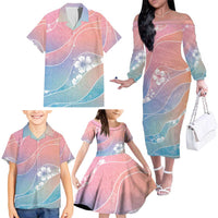 Aloha Hawaii Floral Tapa Family Matching Off The Shoulder Long Sleeve Dress and Hawaiian Shirt Patchwork Pastel Candy LT7 - Polynesian Pride