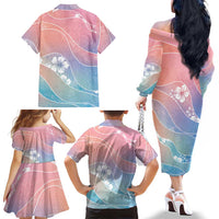 Aloha Hawaii Floral Tapa Family Matching Off The Shoulder Long Sleeve Dress and Hawaiian Shirt Patchwork Pastel Candy LT7 - Polynesian Pride