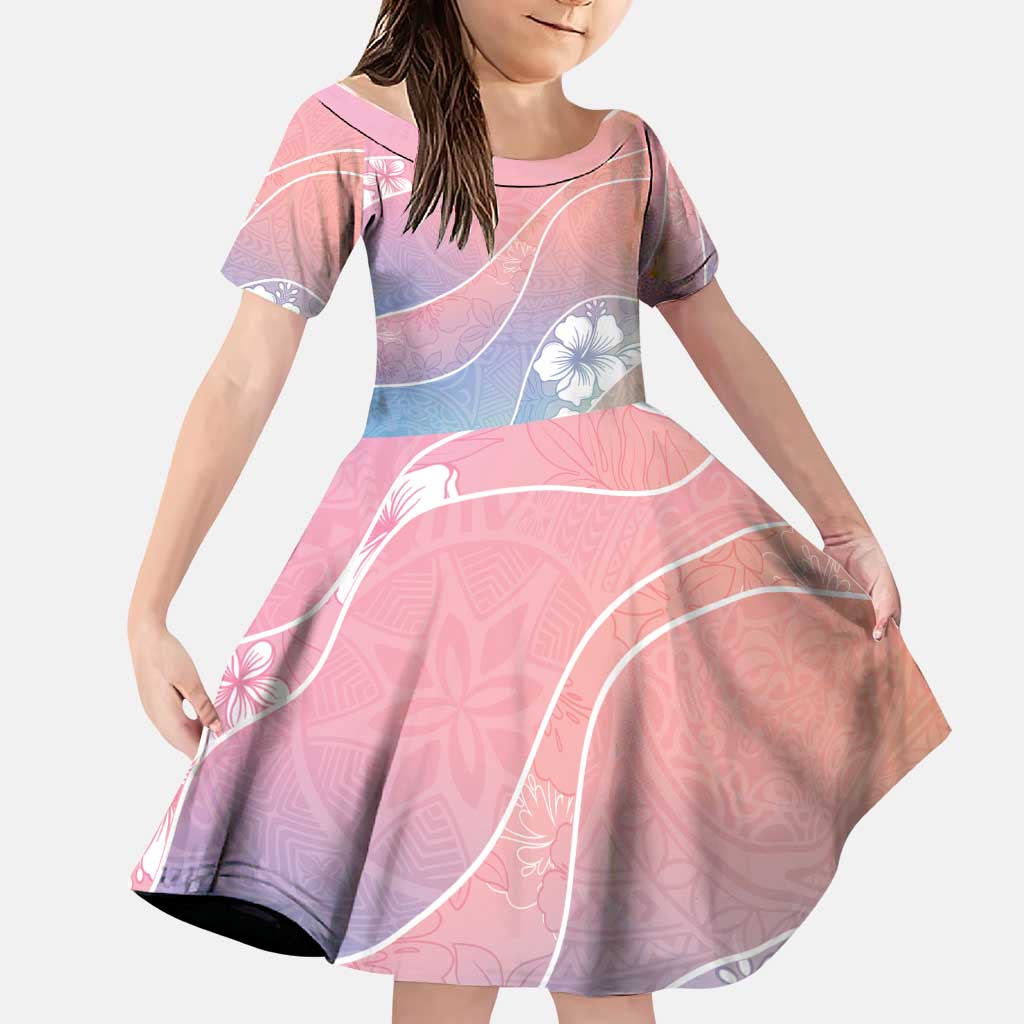 Aloha Hawaii Floral Tapa Family Matching Off Shoulder Maxi Dress and Hawaiian Shirt Patchwork Pastel Candy LT7 Daughter's Dress Pastel - Polynesian Pride