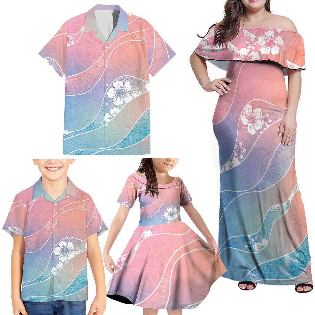Aloha Hawaii Floral Tapa Family Matching Off Shoulder Maxi Dress and Hawaiian Shirt Patchwork Pastel Candy LT7 - Polynesian Pride
