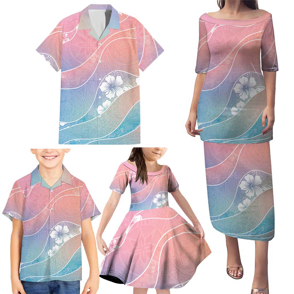 Aloha Hawaii Floral Tapa Family Matching Puletasi and Hawaiian Shirt Patchwork Pastel Candy - Polynesian Pride
