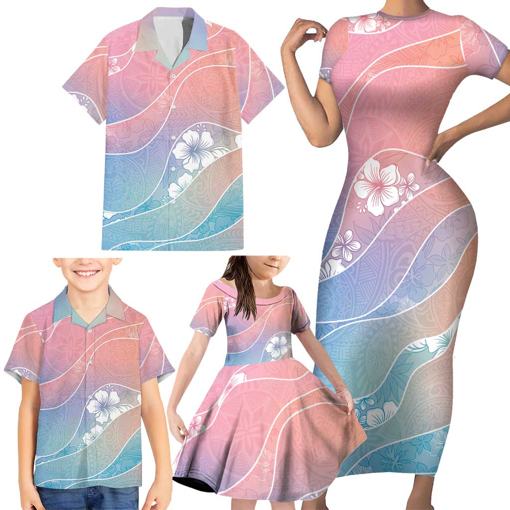 Aloha Hawaii Floral Tapa Family Matching Short Sleeve Bodycon Dress and Hawaiian Shirt Patchwork Pastel Candy LT7 - Polynesian Pride
