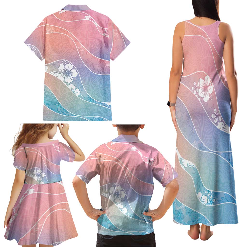 Aloha Hawaii Floral Tapa Family Matching Tank Maxi Dress and Hawaiian Shirt Patchwork Pastel Candy LT7 - Polynesian Pride