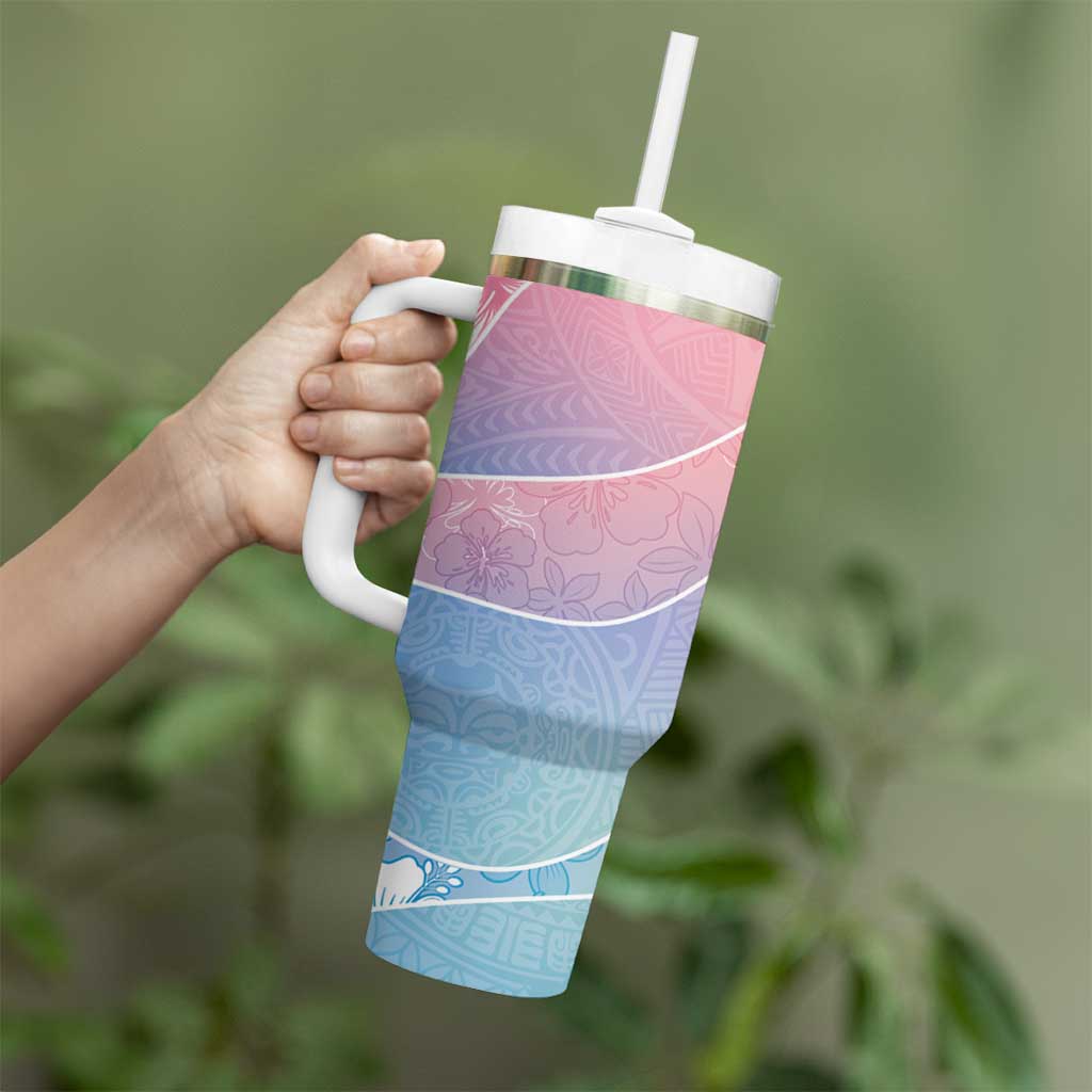 Aloha Hawaii Floral Tapa Tumbler With Handle Patchwork Pastel Candy - Polynesian Pride