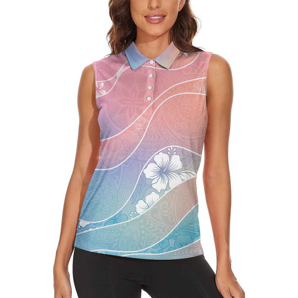 Aloha Hawaii Floral Tapa Women Sleeveless Polo Shirt Patchwork Pastel Candy - Polynesian Pride