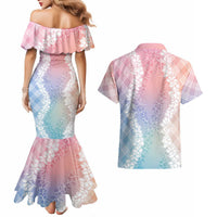 Hawaii Aloha Plumeria Lei Pastel Candy Palaka Couples Matching Mermaid Dress and Hawaiian Shirt LT7 - Polynesian Pride