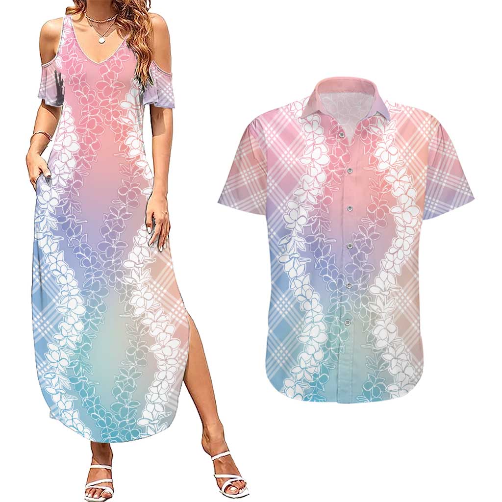 Hawaii Aloha Plumeria Lei Pastel Candy Palaka Couples Matching Summer Maxi Dress and Hawaiian Shirt LT7 Pastel - Polynesian Pride