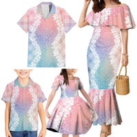 Hawaii Aloha Plumeria Lei Pastel Candy Palaka Family Matching Mermaid Dress and Hawaiian Shirt LT7 - Polynesian Pride