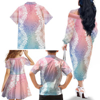 Hawaii Aloha Plumeria Lei Pastel Candy Palaka Family Matching Off The Shoulder Long Sleeve Dress and Hawaiian Shirt LT7 - Polynesian Pride