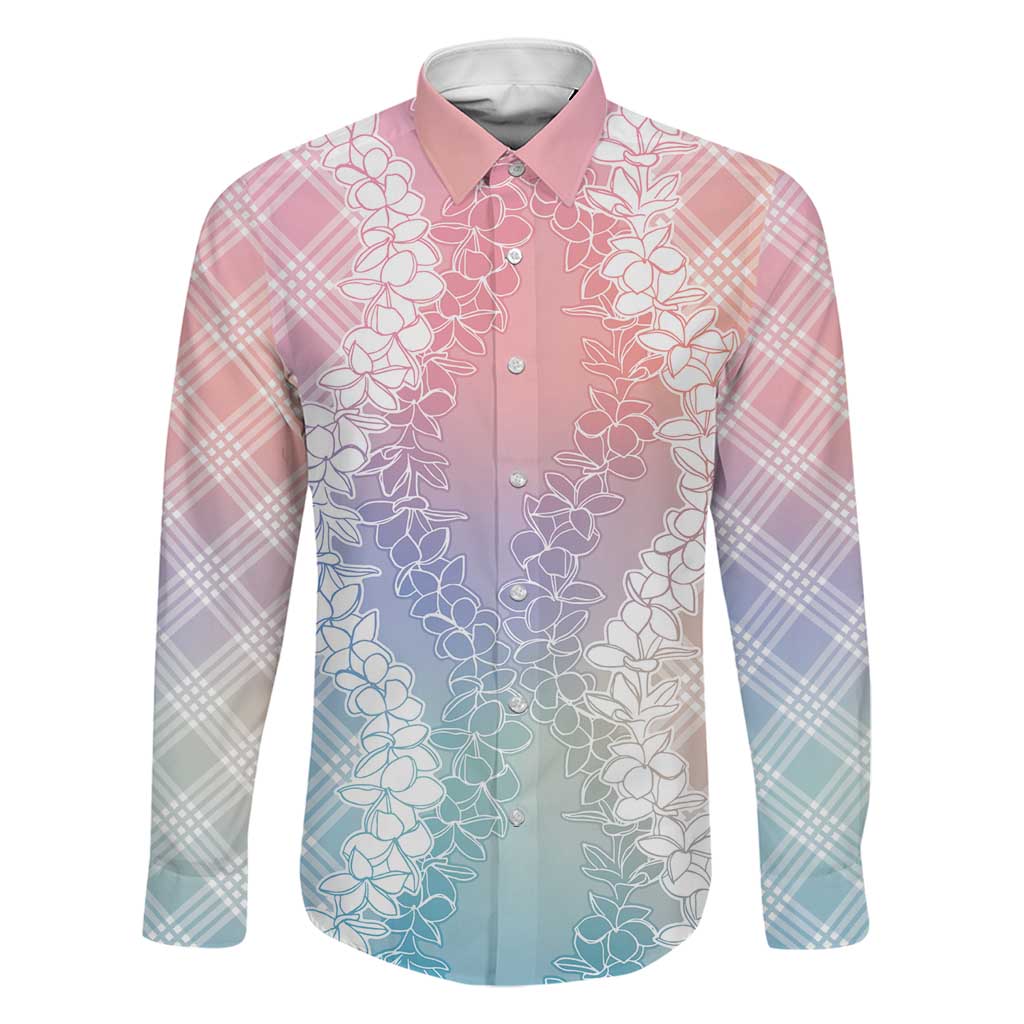 Hawaii Aloha Plumeria Lei Pastel Candy Palaka Family Matching Off The Shoulder Long Sleeve Dress and Hawaiian Shirt LT7 Dad's Shirt - Long Sleeve Pastel - Polynesian Pride