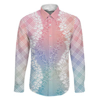 Hawaii Aloha Plumeria Lei Pastel Candy Palaka Family Matching Summer Maxi Dress and Hawaiian Shirt LT7 Dad's Shirt - Long Sleeve Pastel - Polynesian Pride