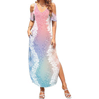 Hawaii Aloha Plumeria Lei Pastel Candy Palaka Family Matching Summer Maxi Dress and Hawaiian Shirt LT7 Mom's Dress Pastel - Polynesian Pride