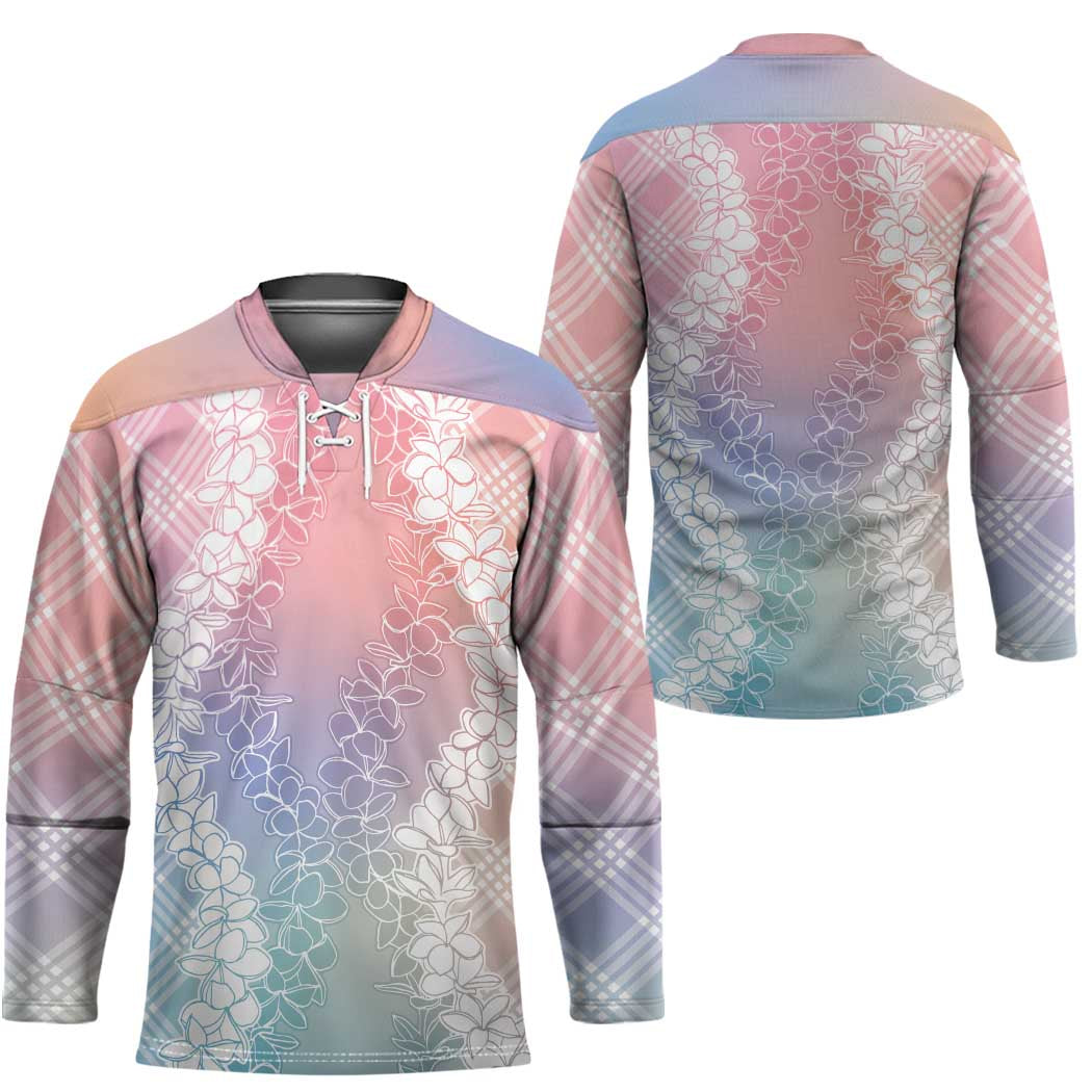Hawaii Aloha Plumeria Lei Pastel Candy Palaka Hockey Jersey - Polynesian Pride