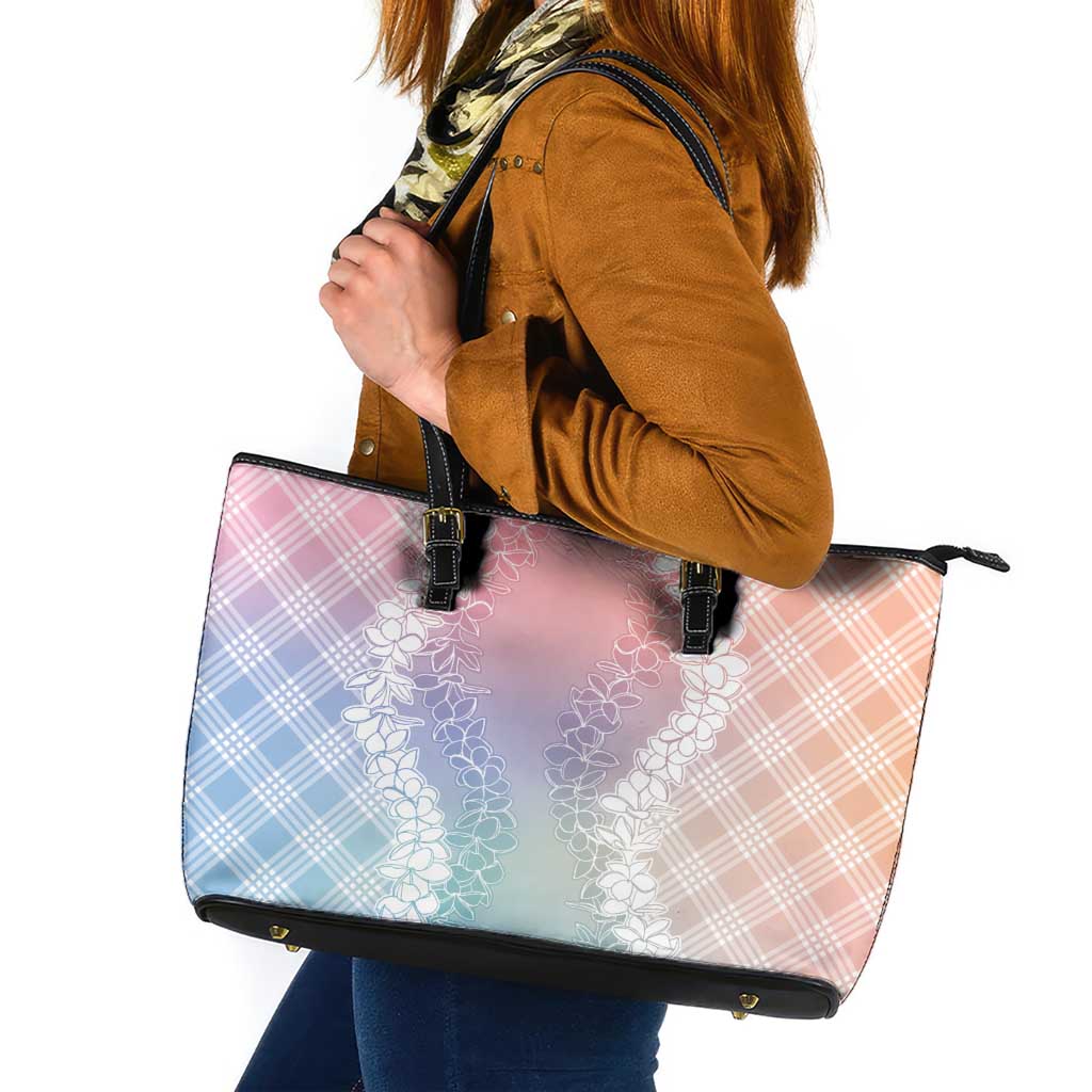 Hawaii Aloha Plumeria Lei Pastel Candy Palaka Leather Tote Bag LT7 Pastel - Polynesian Pride