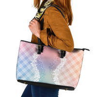 Hawaii Aloha Plumeria Lei Pastel Candy Palaka Leather Tote Bag LT7 Pastel - Polynesian Pride