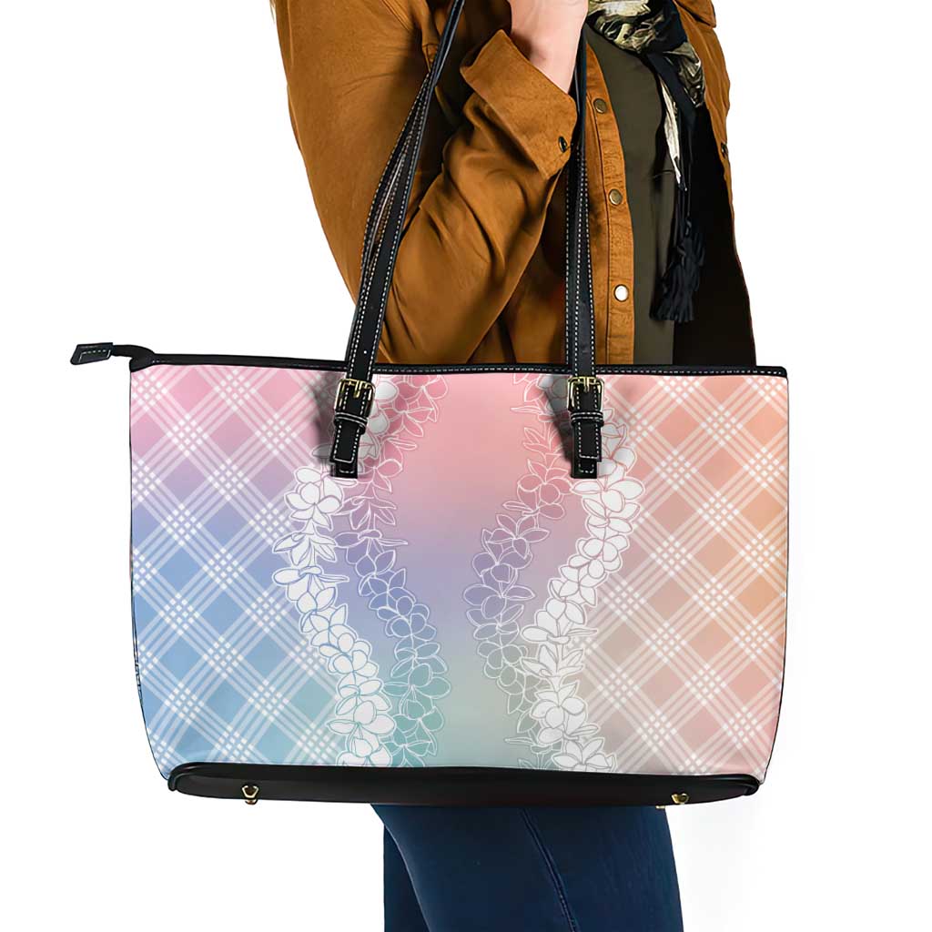 Hawaii Aloha Plumeria Lei Pastel Candy Palaka Leather Tote Bag LT7 - Polynesian Pride