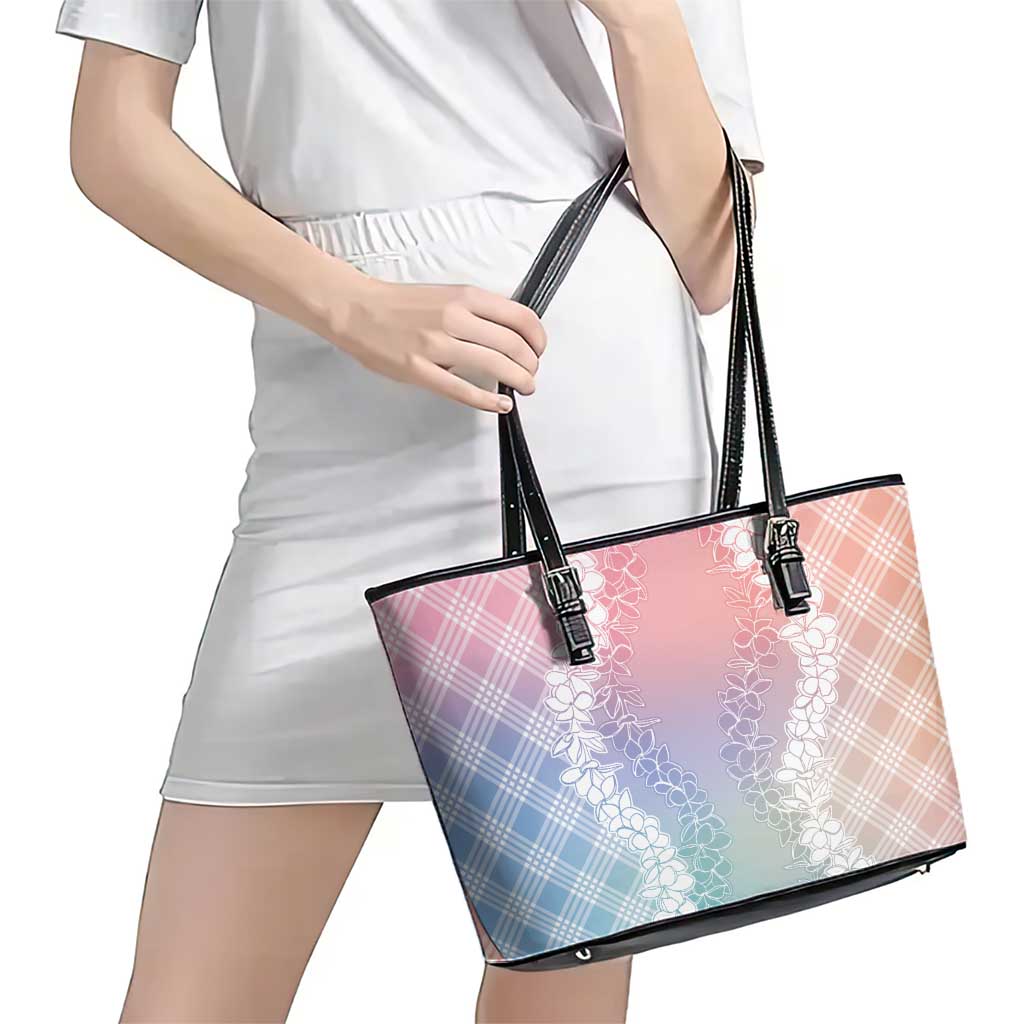 Hawaii Aloha Plumeria Lei Pastel Candy Palaka Leather Tote Bag LT7 - Polynesian Pride