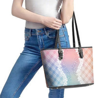 Hawaii Aloha Plumeria Lei Pastel Candy Palaka Leather Tote Bag LT7 - Polynesian Pride
