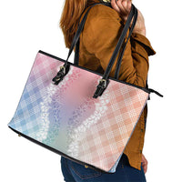 Hawaii Aloha Plumeria Lei Pastel Candy Palaka Leather Tote Bag LT7 - Polynesian Pride