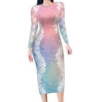 Hawaii Aloha Plumeria Lei Pastel Candy Palaka Long Sleeve Bodycon Dress - Polynesian Pride