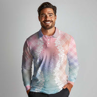 Hawaii Aloha Plumeria Lei Pastel Candy Palaka Long Sleeve Polo Shirt - Polynesian Pride