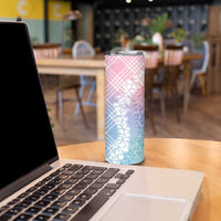 Hawaii Aloha Plumeria Lei Pastel Candy Palaka Skinny Tumbler - Polynesian Pride
