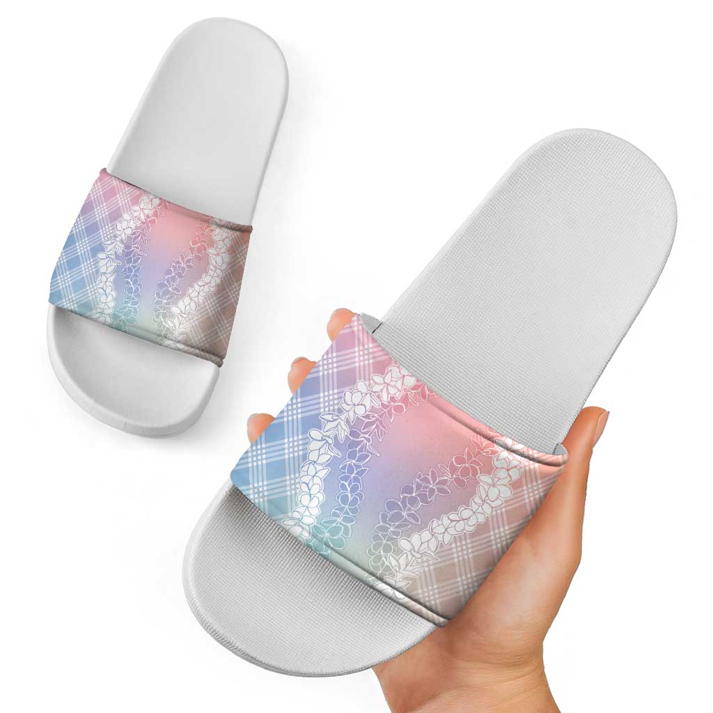 Hawaii Aloha Plumeria Lei Pastel Candy Palaka Slide Sandals LT7 - Polynesian Pride
