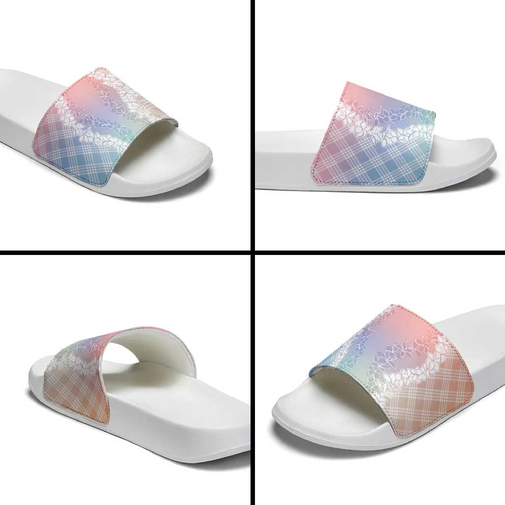 Hawaii Aloha Plumeria Lei Pastel Candy Palaka Slide Sandals LT7 - Polynesian Pride