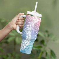 Hawaii Aloha Plumeria Lei Pastel Candy Palaka Tumbler With Handle - Polynesian Pride