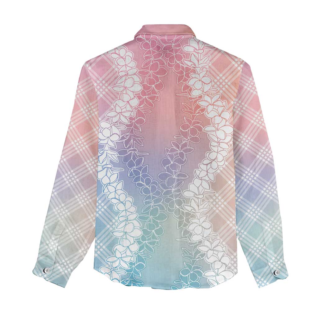 Hawaii Aloha Plumeria Lei Pastel Candy Palaka Women Casual Shirt - Polynesian Pride