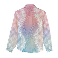 Hawaii Aloha Plumeria Lei Pastel Candy Palaka Women Casual Shirt - Polynesian Pride