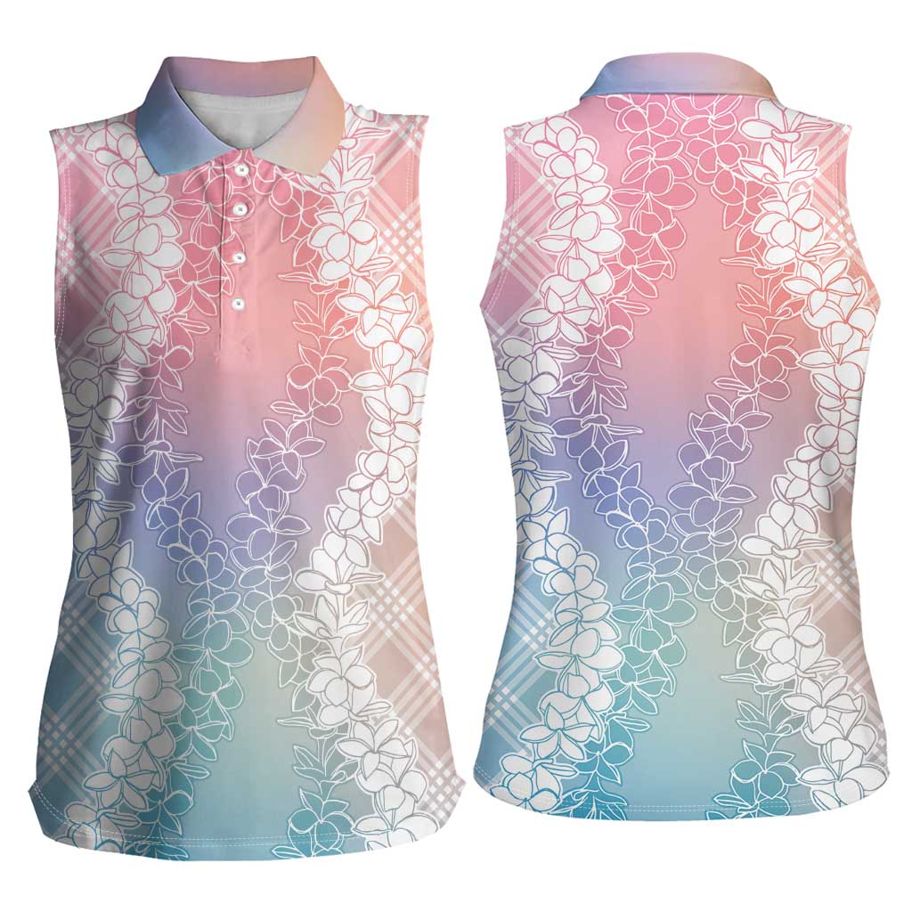 Hawaii Aloha Plumeria Lei Pastel Candy Palaka Women Sleeveless Polo Shirt LT7 - Polynesian Pride