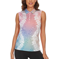 Hawaii Aloha Plumeria Lei Pastel Candy Palaka Women Sleeveless Polo Shirt LT7 - Polynesian Pride