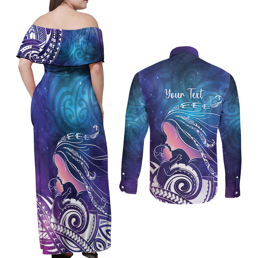 New Zealand Mother's Day Couples Matching Off Shoulder Maxi Dress and Long Sleeve Button Shirt Maori Hari Ra Mama LT7 - Polynesian Pride