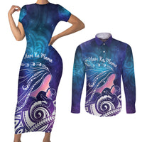 New Zealand Mother's Day Couples Matching Short Sleeve Bodycon Dress and Long Sleeve Button Shirt Maori Hari Ra Mama LT7 Galaxy - Polynesian Pride