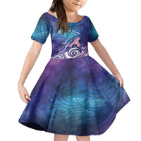 New Zealand Mother's Day Family Matching Off The Shoulder Long Sleeve Dress and Hawaiian Shirt Maori Hari Ra Mama LT7 Daughter's Dress Galaxy - Polynesian Pride