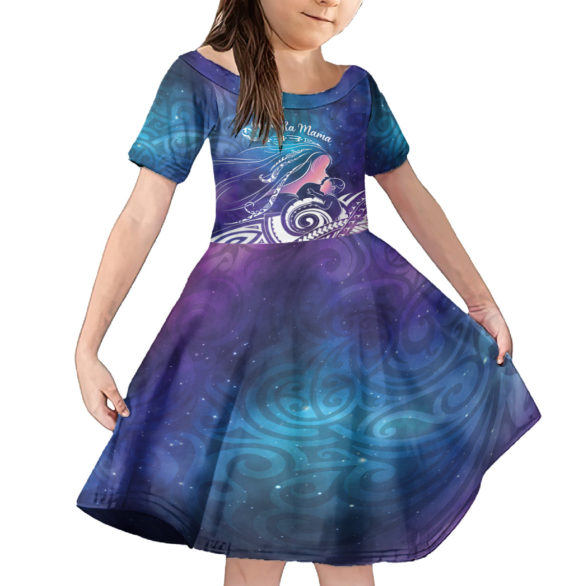 New Zealand Mother's Day Family Matching Puletasi and Hawaiian Shirt Maori Hari Ra Mama LT7 Daughter's Dress Galaxy - Polynesian Pride