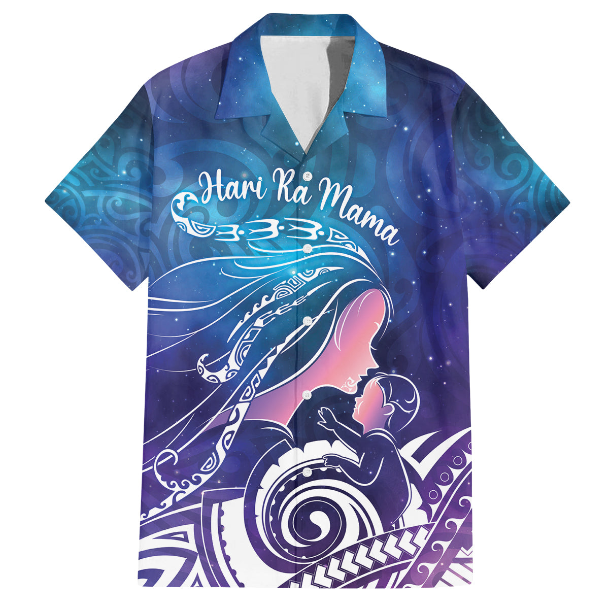 New Zealand Mother's Day Family Matching Puletasi and Hawaiian Shirt Maori Hari Ra Mama LT7 Dad's Shirt - Short Sleeve Galaxy - Polynesian Pride