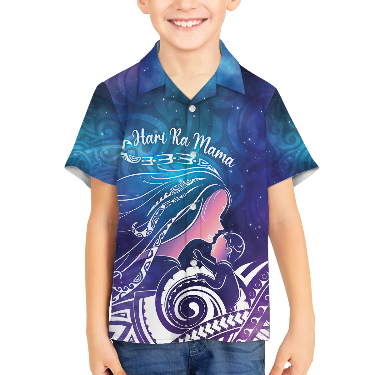 New Zealand Mother's Day Family Matching Puletasi and Hawaiian Shirt Maori Hari Ra Mama LT7 Son's Shirt Galaxy - Polynesian Pride