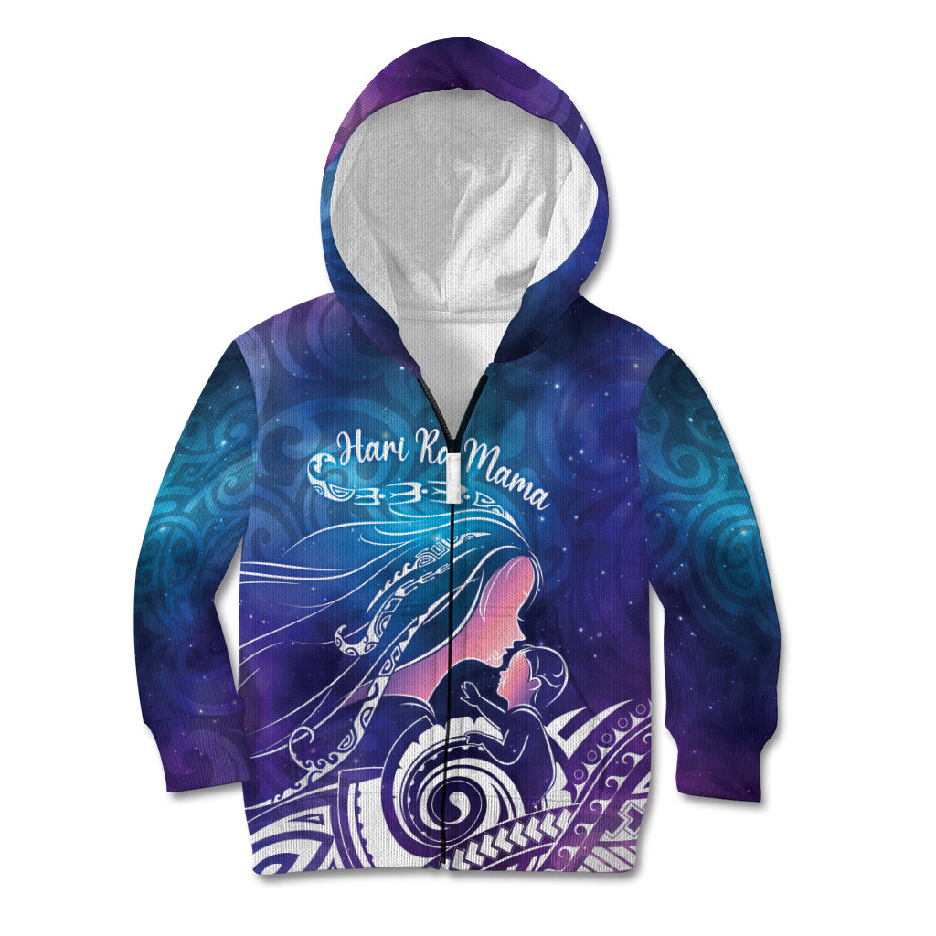 New Zealand Mother's Day Kid Hoodie Maori Hari Ra Mama LT7 Zip Hoodie Galaxy - Polynesian Pride